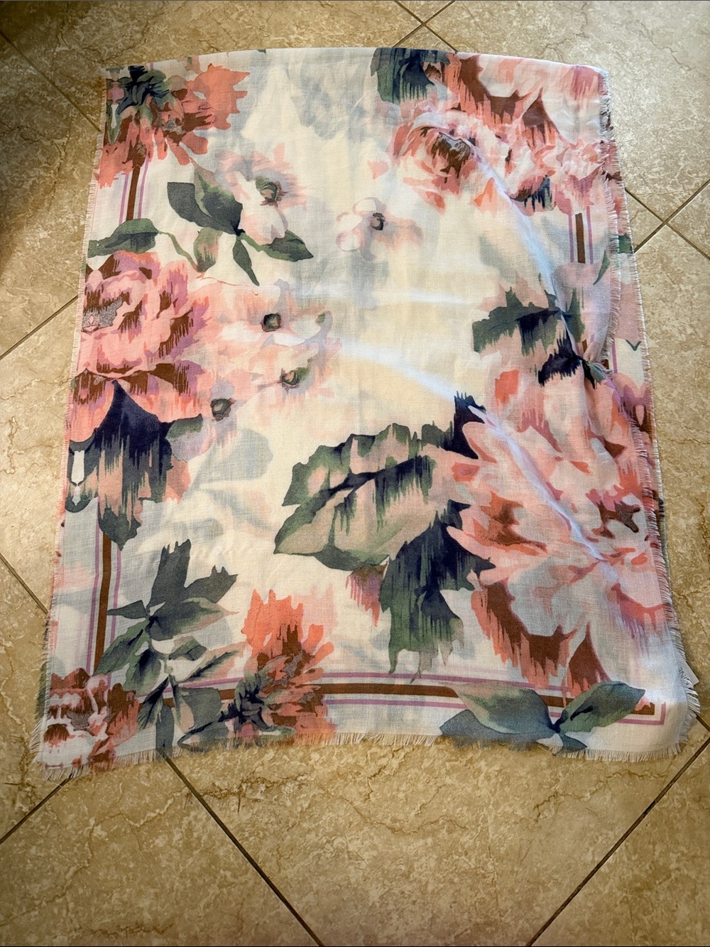 Nine West Pink and Green Floral Sheer Curtain Panel
